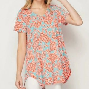 Coral Poppies Mint Summer Top